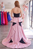 Load image into Gallery viewer, Black and Pink Strapless Tight Short Ruffled Homecoming Dress with Cape