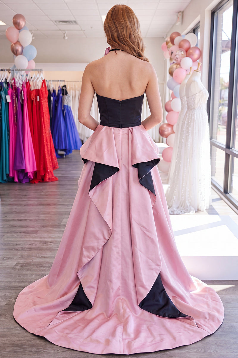 Load image into Gallery viewer, Black and Pink Strapless Tight Short Ruffled Homecoming Dress with Cape