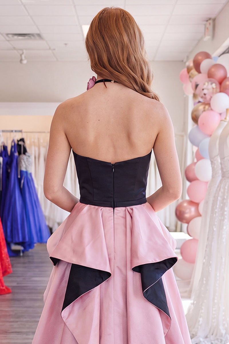 Load image into Gallery viewer, Black and Pink Strapless Tight Short Ruffled Homecoming Dress with Cape