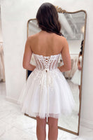 Load image into Gallery viewer, White Strapless A Line Short Corset Floral Homecoming Dress
