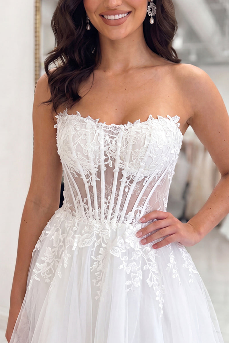 Load image into Gallery viewer, White Strapless A Line Short Corset Floral Homecoming Dress