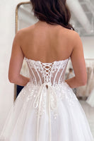 Load image into Gallery viewer, White Strapless A Line Short Corset Floral Homecoming Dress