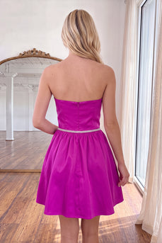Fuchsia Short A Line Strapless Homecoming Dress with Beading