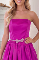 Load image into Gallery viewer, Fuchsia Short A Line Strapless Homecoming Dress with Beading