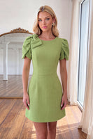 Load image into Gallery viewer, Green Round Neck A Line Short Homecoming Dress with Bow