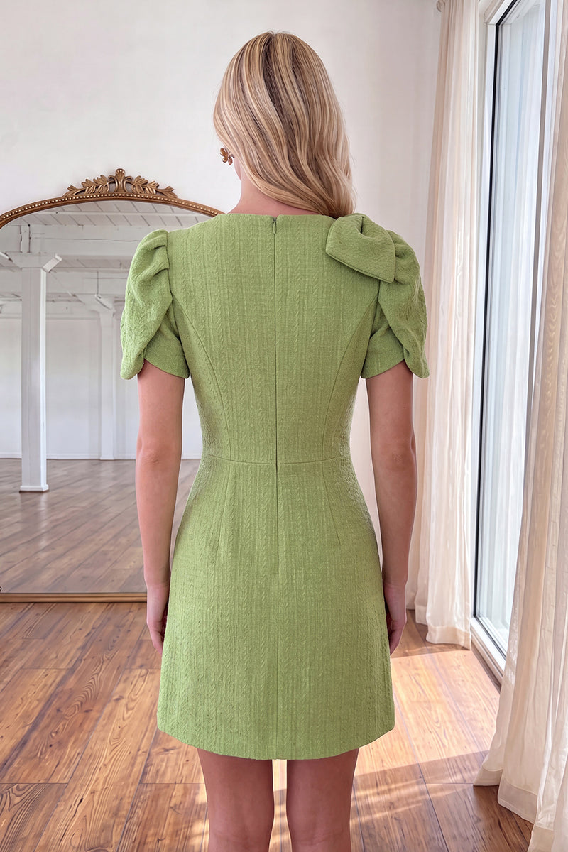 Load image into Gallery viewer, Green Round Neck A Line Short Homecoming Dress with Bow