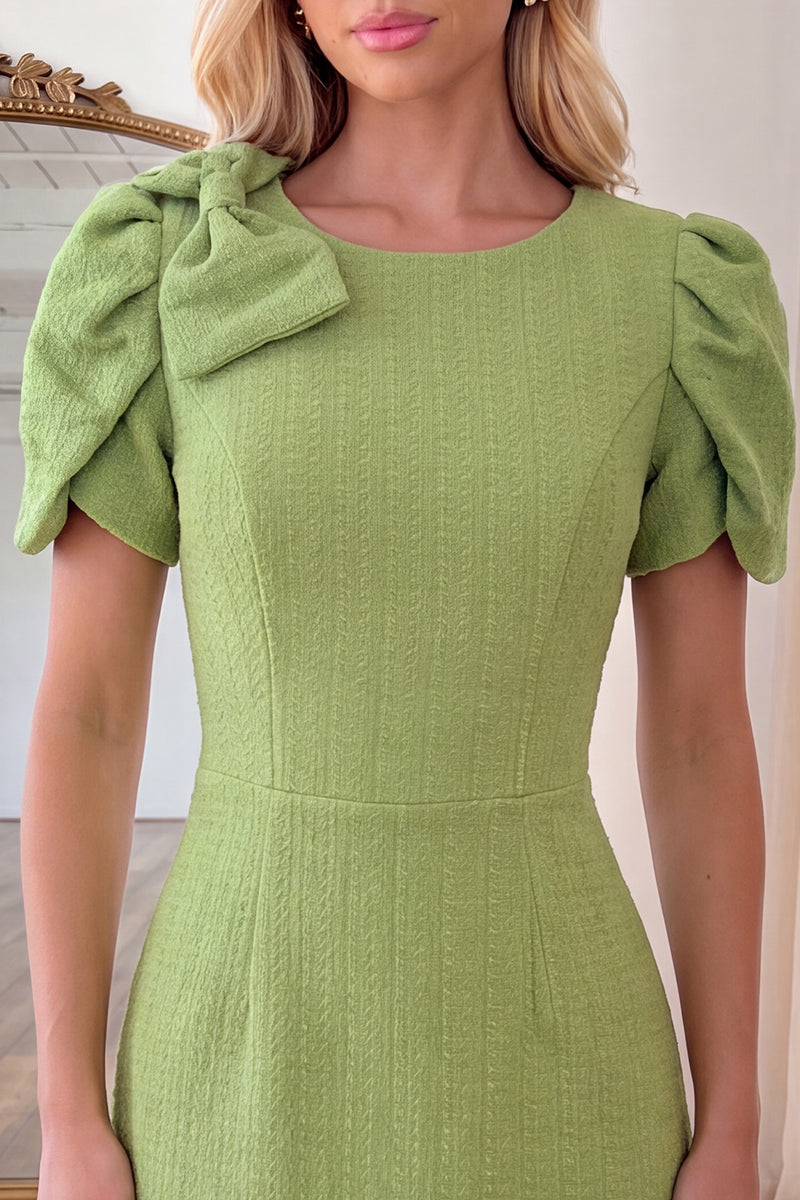 Load image into Gallery viewer, Green Round Neck A Line Short Homecoming Dress with Bow