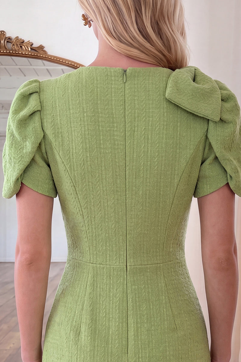Load image into Gallery viewer, Green Round Neck A Line Short Homecoming Dress with Bow