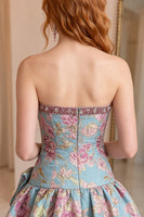 Load image into Gallery viewer, Blue Flower A Line Beaded Strapless Short Homecoming Dress with Bow