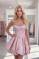 Load image into Gallery viewer, Blush Strapless Corset A Line Short Floral Homecoming Dress with Beading