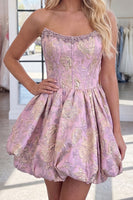 Load image into Gallery viewer, Blush Strapless Corset A Line Short Floral Homecoming Dress with Beading