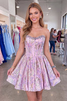Load image into Gallery viewer, Sparkly Beaded Lilac Floral Corset Short Homecoming Dress