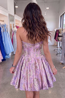 Load image into Gallery viewer, Sparkly Beaded Lilac Floral Corset Short Homecoming Dress