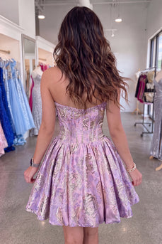 Sparkly Beaded Lilac Floral Corset Short Homecoming Dress