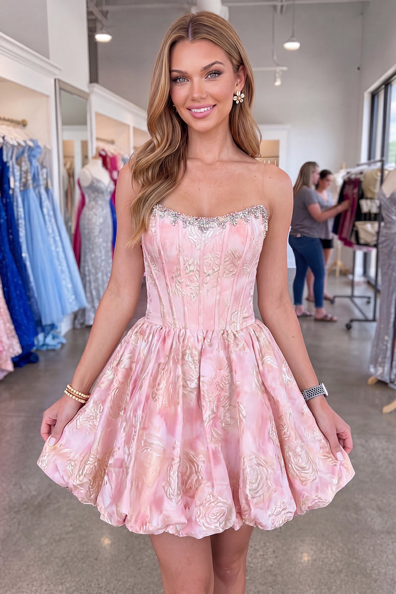 Load image into Gallery viewer, Sparkly Beaded Lilac Floral Corset Short Homecoming Dress