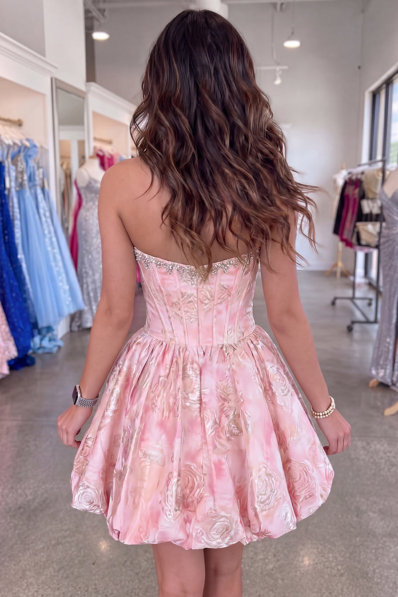 Load image into Gallery viewer, Sparkly Beaded Lilac Floral Corset Short Homecoming Dress