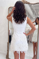 Load image into Gallery viewer, White Boat Neck Short Homecoming Dress with Flowers
