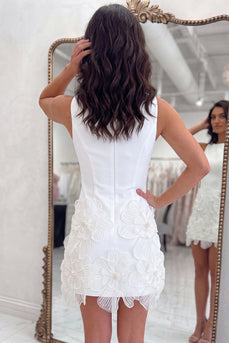 White Boat Neck Short Homecoming Dress with Flowers