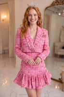 Load image into Gallery viewer, Fuchsia Ruffled Short Tweed Homecoming Suits