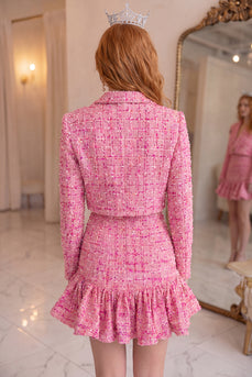 Fuchsia Ruffled Short Tweed Homecoming Suits