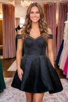 Load image into Gallery viewer, Black Sparkly Beaded Cold Shoulder Short Homecoming Dress