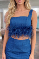 Load image into Gallery viewer, 2 Piece Blue Short Tight Homecoming Suits with Feathers