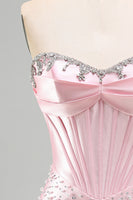 Load image into Gallery viewer, Pink Sparkly Corset Beaded Short Tight Homecoming Dress with Pearls