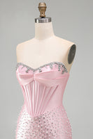 Load image into Gallery viewer, Pink Sparkly Corset Beaded Short Tight Homecoming Dress with Pearls