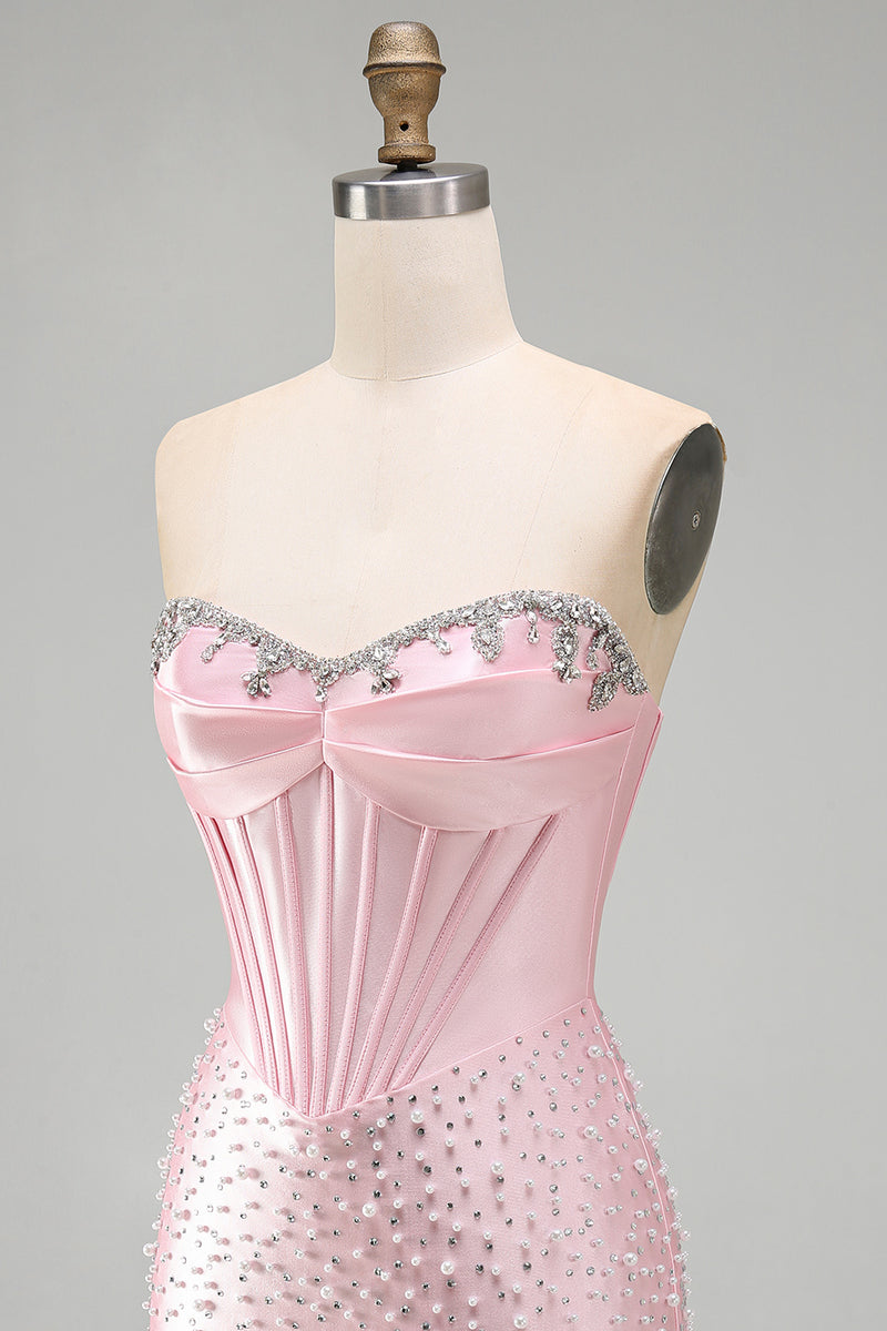 Load image into Gallery viewer, Pink Sparkly Corset Beaded Short Tight Homecoming Dress with Pearls