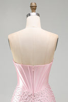 Load image into Gallery viewer, Pink Sparkly Corset Beaded Short Tight Homecoming Dress with Pearls
