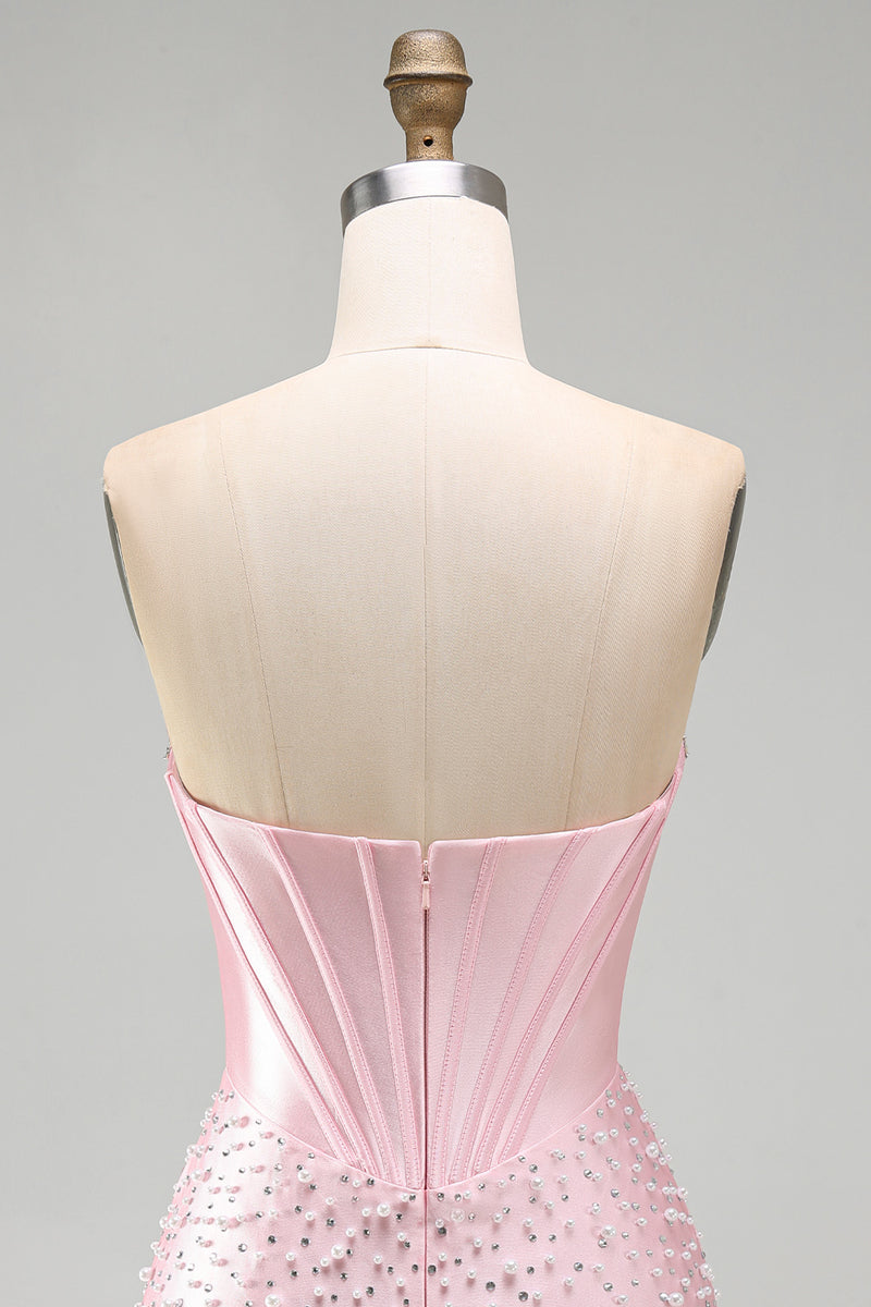 Load image into Gallery viewer, Pink Sparkly Corset Beaded Short Tight Homecoming Dress with Pearls