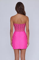 Load image into Gallery viewer, Sparkly Fuchsia Beaded Corset Short Tight Homecoming Dress with Slit