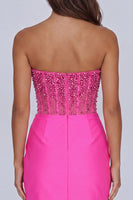 Load image into Gallery viewer, Sparkly Fuchsia Beaded Corset Short Tight Homecoming Dress with Slit