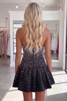 Load image into Gallery viewer, White Sparkly A Line Beaded Short Homecoming Dress with Pearls