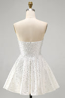 Load image into Gallery viewer, White Sparkly A Line Beaded Short Homecoming Dress with Pearls