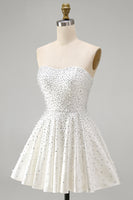 Load image into Gallery viewer, White Sparkly A Line Beaded Short Homecoming Dress with Pearls