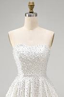 Load image into Gallery viewer, White Sparkly A Line Beaded Short Homecoming Dress with Pearls