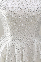 Load image into Gallery viewer, White Sparkly A Line Beaded Short Homecoming Dress with Pearls