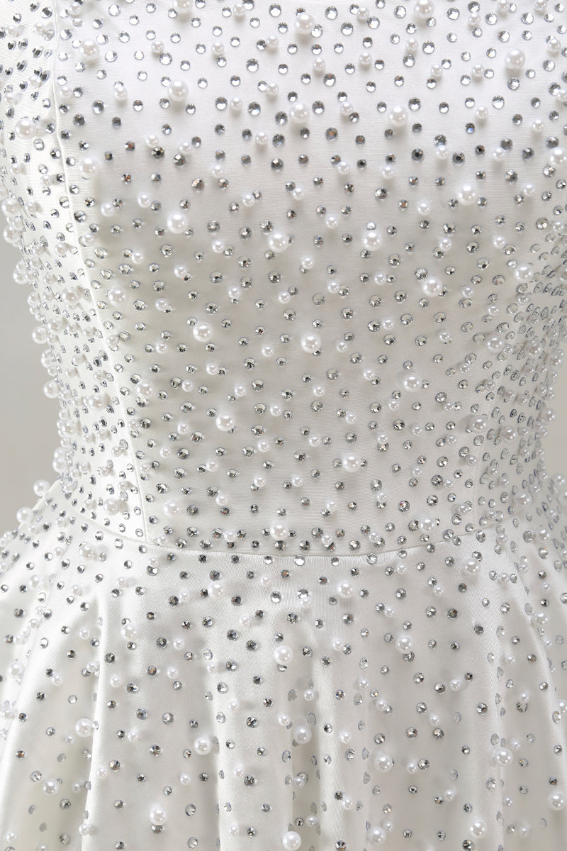 Load image into Gallery viewer, White Sparkly A Line Beaded Short Homecoming Dress with Pearls