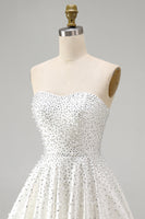 Load image into Gallery viewer, White Sparkly A Line Beaded Short Homecoming Dress with Pearls