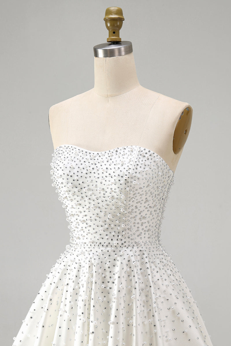 Load image into Gallery viewer, White Sparkly A Line Beaded Short Homecoming Dress with Pearls