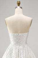 Load image into Gallery viewer, White Sparkly A Line Beaded Short Homecoming Dress with Pearls