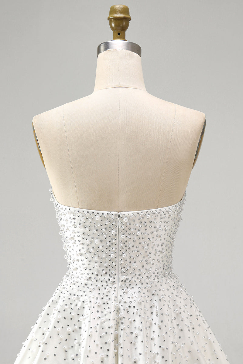 Load image into Gallery viewer, White Sparkly A Line Beaded Short Homecoming Dress with Pearls