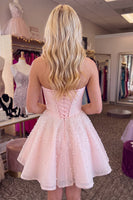 Load image into Gallery viewer, Sparkly Corset Pink A Line Short Homecoming Dress with Pearls