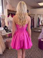 Load image into Gallery viewer, Fuchsia Corset Strapless Short Homecoming Dress with 3D Flower