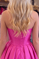 Load image into Gallery viewer, Fuchsia Corset Strapless Short Homecoming Dress with 3D Flower