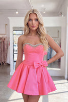 Load image into Gallery viewer, Hot Pink Sparkly Beaded Sweetheart Short Homecoming Dress with Bows