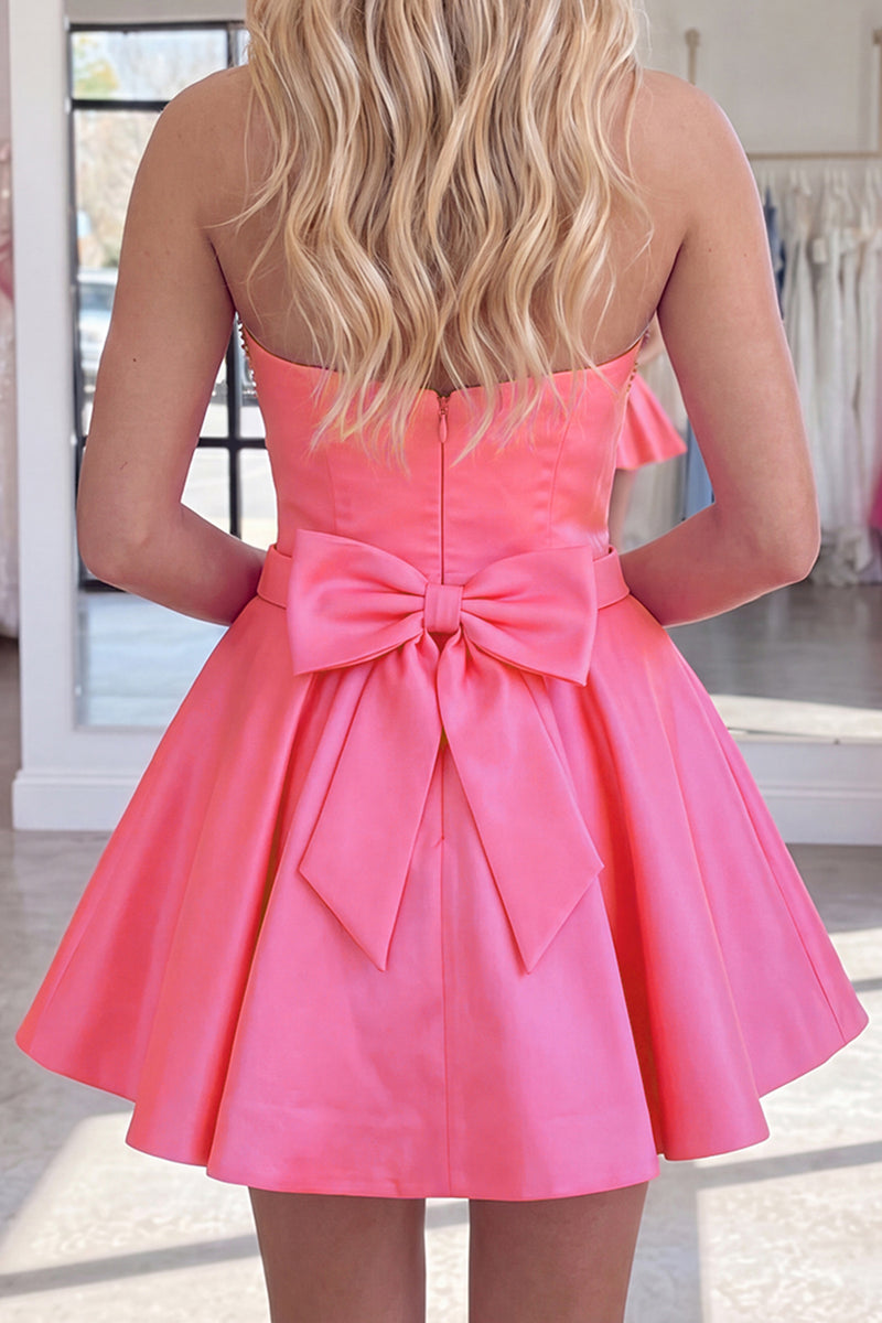 Load image into Gallery viewer, Hot Pink Sparkly Beaded Sweetheart Short Homecoming Dress with Bows