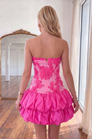Load image into Gallery viewer, Fuchsia Floral Strapless Tiered Short Homecoming Dress