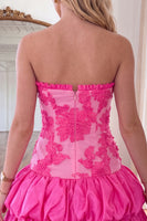 Load image into Gallery viewer, Fuchsia Floral Strapless Tiered Short Homecoming Dress